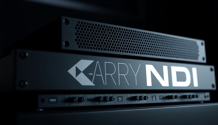 Sleek K-array NDI audio equipment with branding in dark lighting.