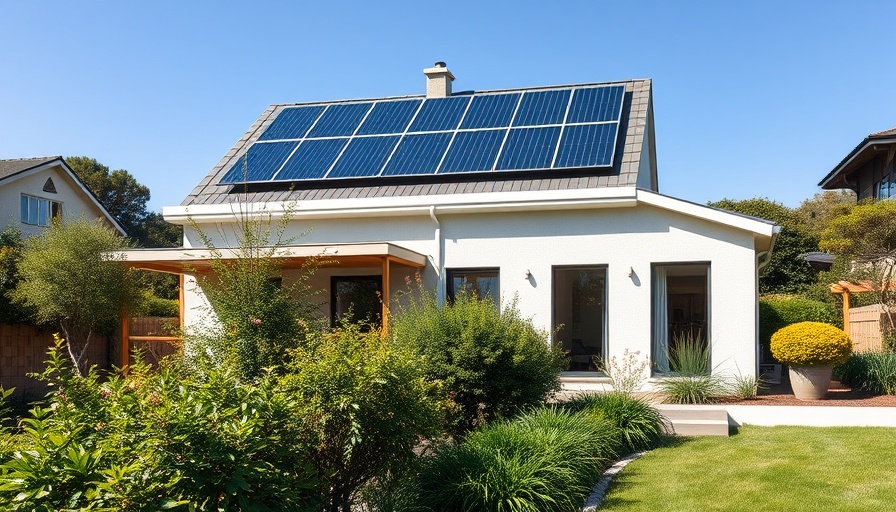 Modern energy efficient home with solar panels.