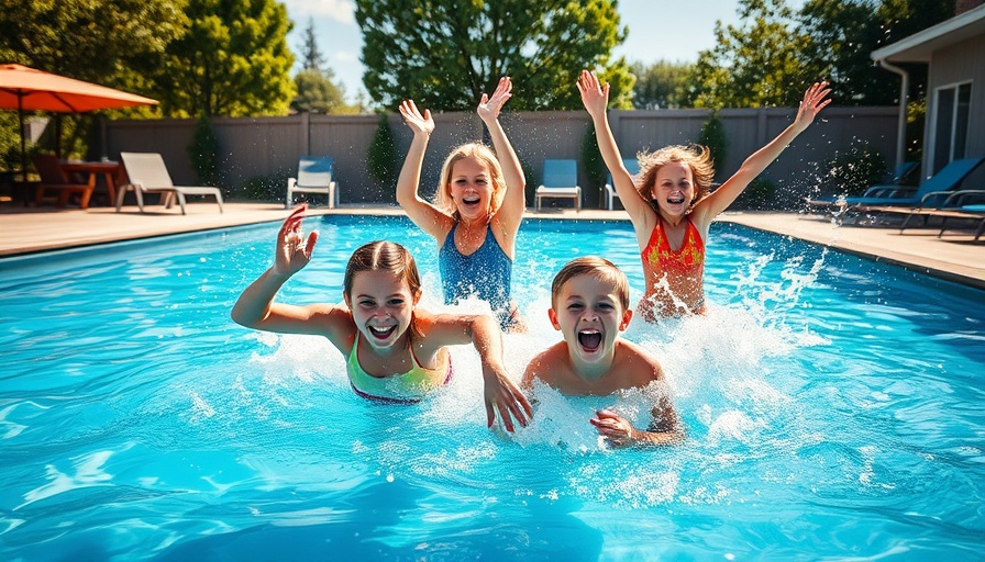 Family enjoying backyard pool; captures DIY organization hacks atmosphere.
