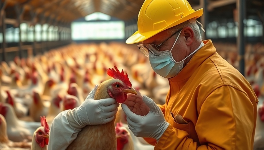 Bird flu outbreak in Pembrokeshire: worker inspects chickens in protective gear.