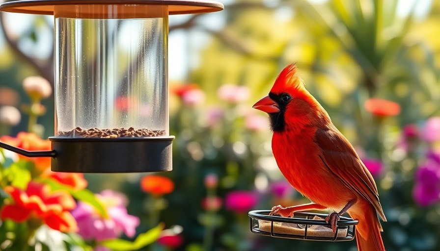 Cardinal in summer garden near empty feeder, why do birds leave feeders in summer.