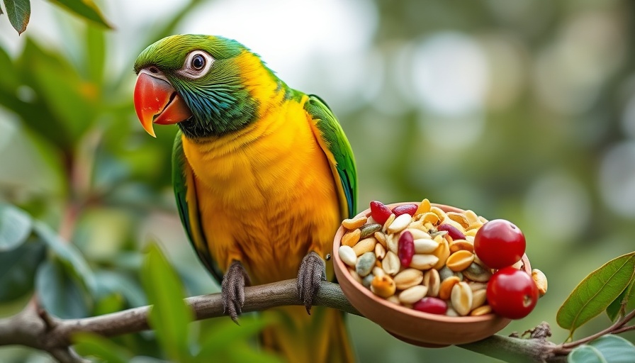 Vibrant parrot enjoying healthy avian nutrition on a branch.