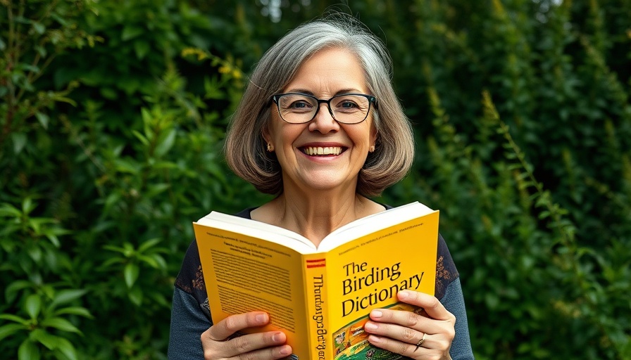 Woman holding 'The Birding Dictionary' in nature, illustrating 'What is a birder'.