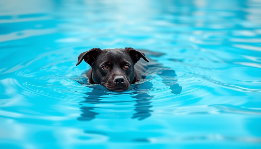 Dog swimming in clear blue water for rehabilitation therapy.