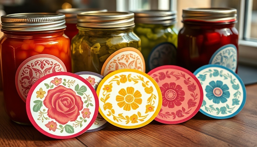 Printable canning labels for jam next to glass jars.