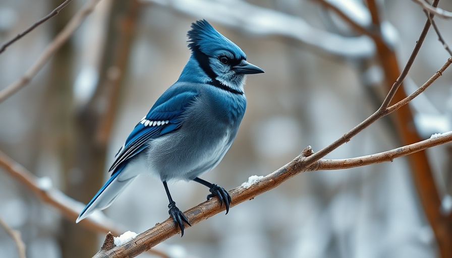 Blue jay exhibiting crest communication perched on tree.