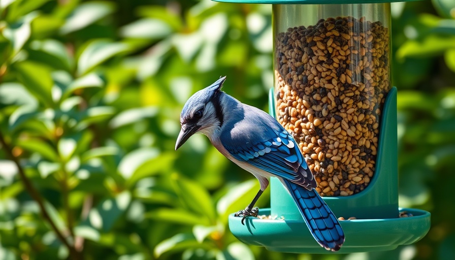 Blue jay feeding on a green bird feeder, how to choose the right bird feeder.