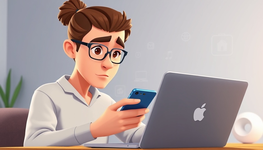 AI-Powered Home Automation illustration with person using tech devices.