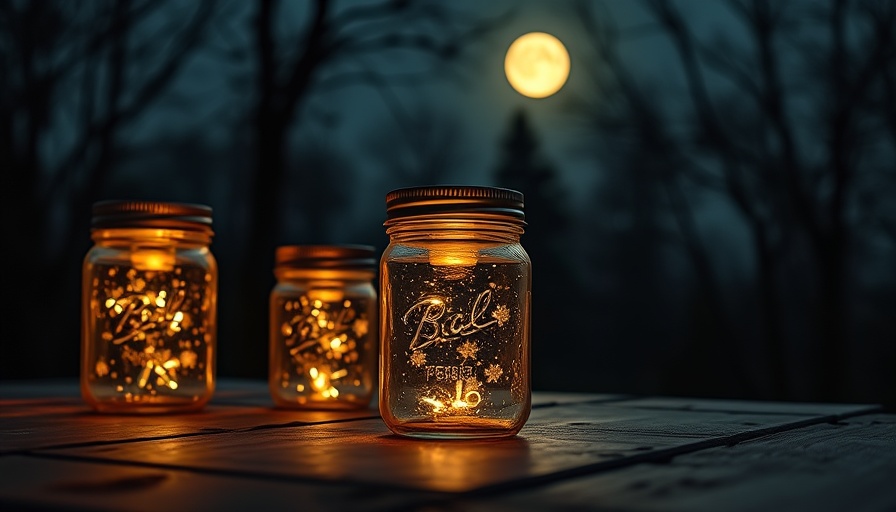 Rustic mason jar solar lights glowing under a full moon.