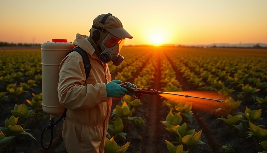 Diquat's harmful health effects depicted with person spraying.