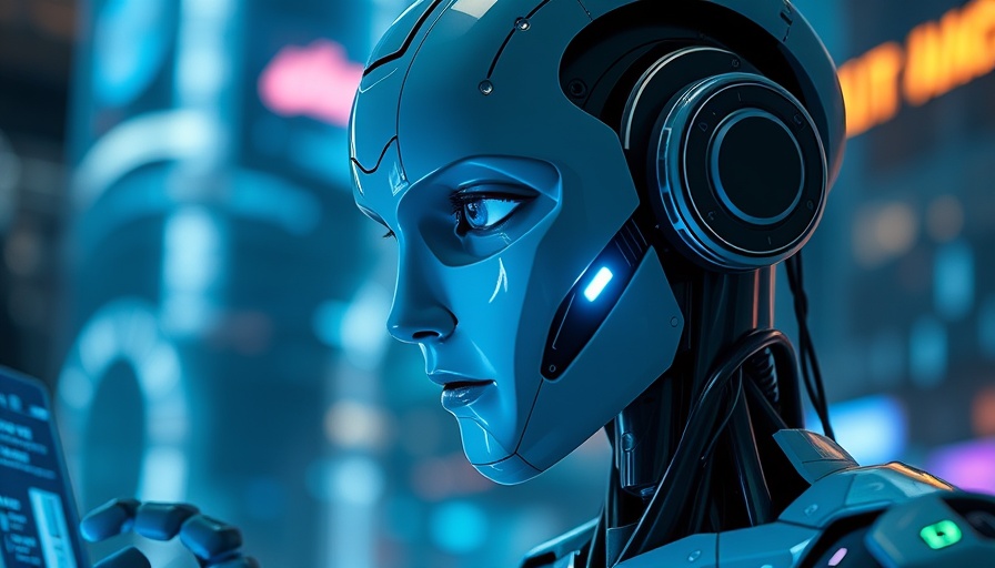 AI-Powered Software Development: Futuristic robot with AI interface