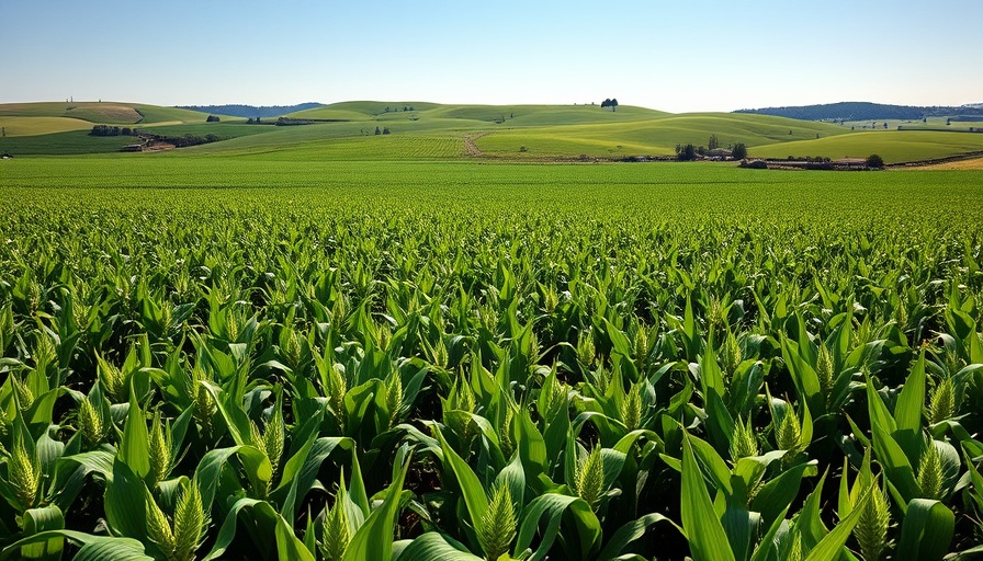 Lush crop field and rolling hills showcasing the nutritional value of crops and climate change.