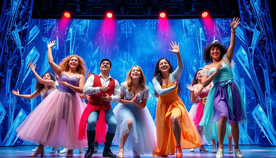 Colorful Frozen theater performance with vibrant costumes.
