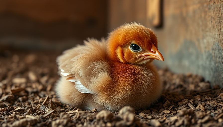 Young chick resting on mulch, treating Coccidiosis in chickens