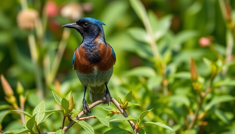 Colorful bird perching in a green garden for backyard birding tips.