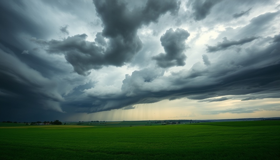 Dark storm clouds over fields illustrate a cloud seeding partnership.