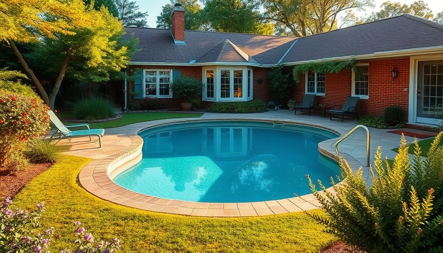 Professionally landscaped backyard with pool and greenery for curb appeal.