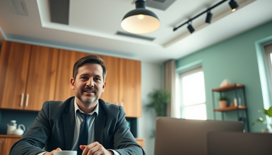Video call between two men in different office settings with smart window treatments.
