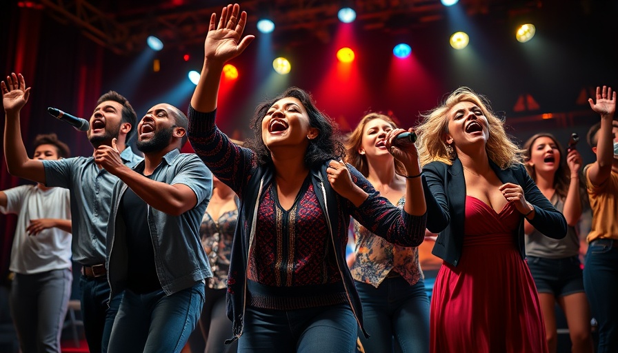 Dynamic performers in a lively improvised Broadway musical scene.
