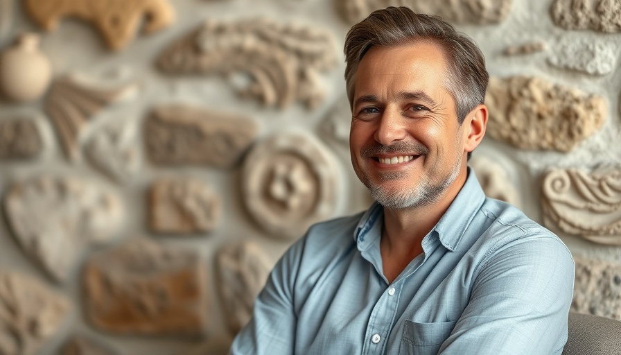 Middle-aged man with beard smiling, casual setting.