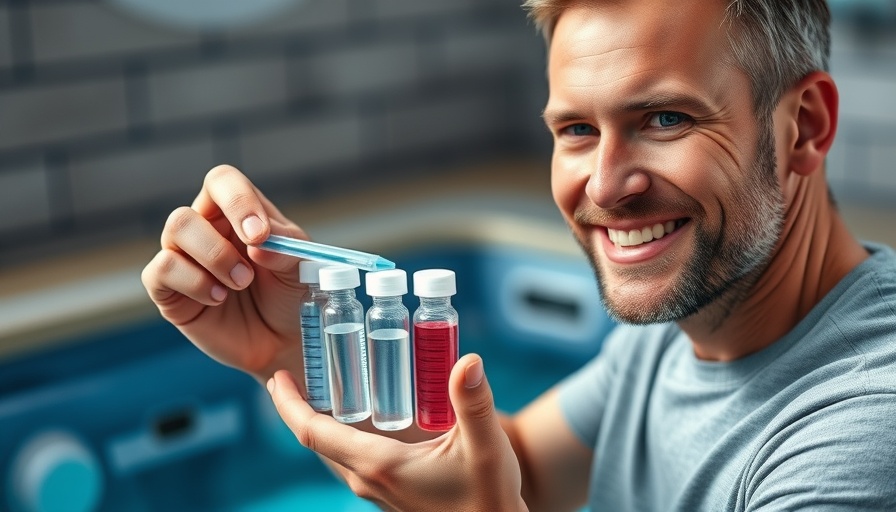 Man testing hot tub spa chemicals outdoors
