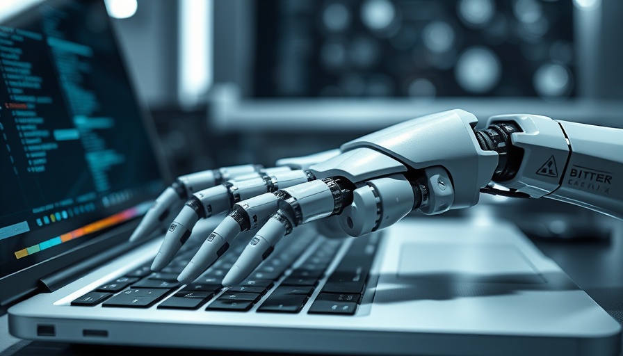Robotic arm typing on laptop, symbolizing AgentFi innovation funding.