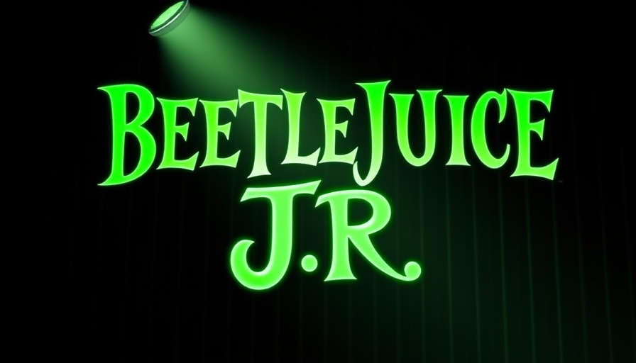 Bold Beetlejuice JR. logo with neon green glow and spotlight