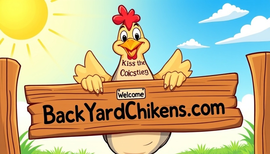 Cartoon chicken in apron with Backyard Chickens sign, Picture of the Week contest