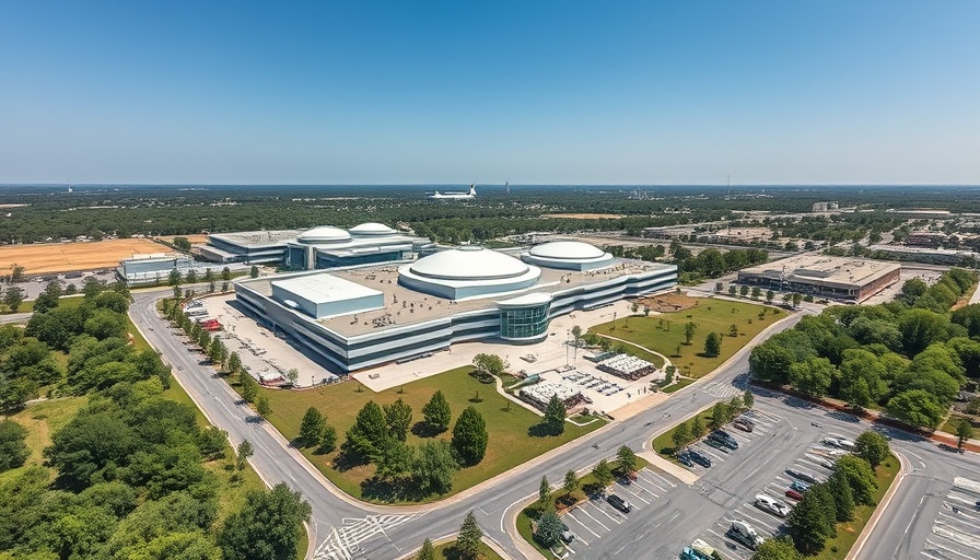Aerial view of a NASA research complex amid lush greenery, illustrating NASA facilities.