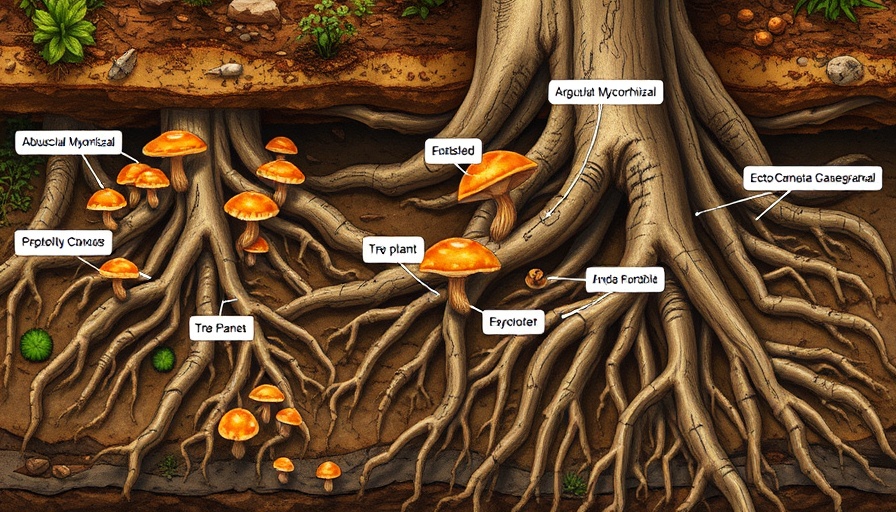 Detailed diagram illustrating protecting underground fungi networks, showing Arbuscular and Ectomycorrhizal fungi interactions.