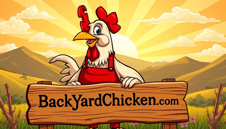 Cartoon chicken with apron by BackYardChickens.com logo.