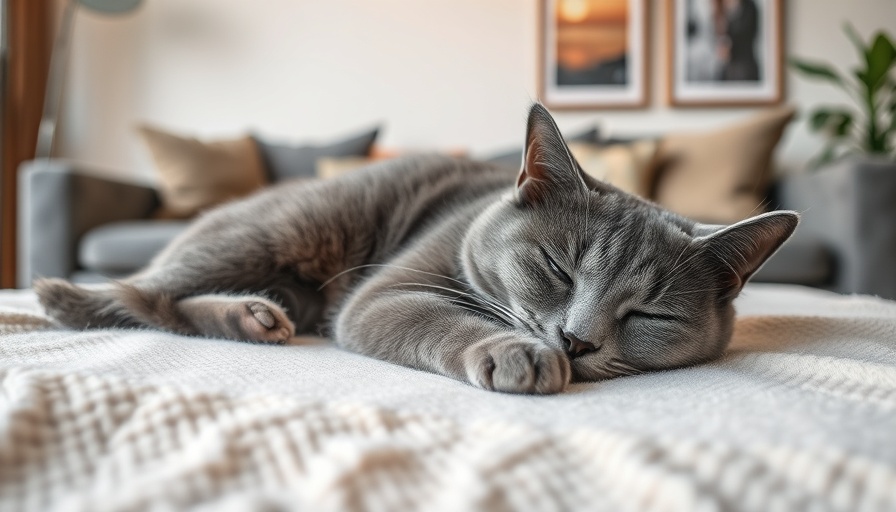 Cozy gray cat resting on a blanket with text about girl cat names.