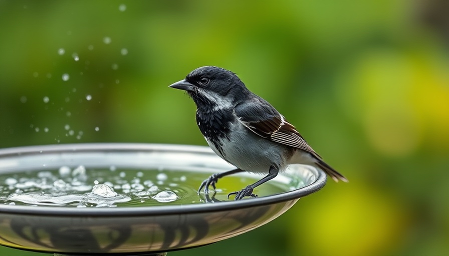 Bird bathing in a clean bird bath, promoting bird health.