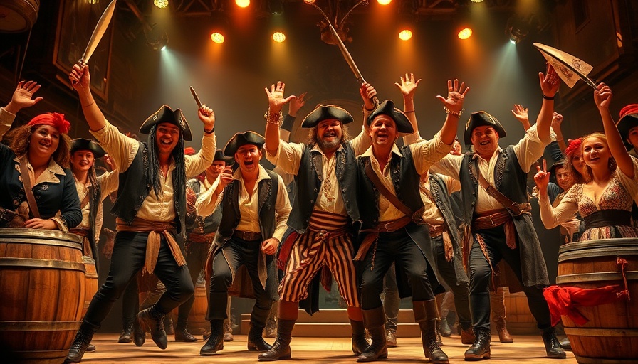 Pirates celebrating on stage during 'Pirates! The Penzance Musical Ends'.
