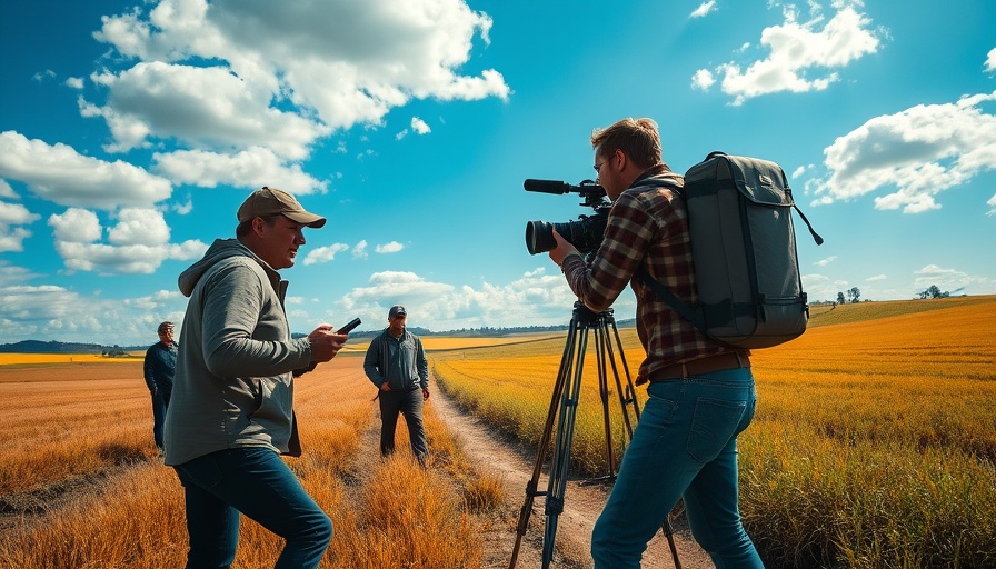 AI-enhanced film scene with actors on digital vibrant landscape.