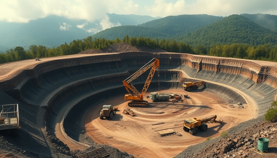 Earth Overshoot Day 2025: Open-pit mine with machinery and forest backdrop.