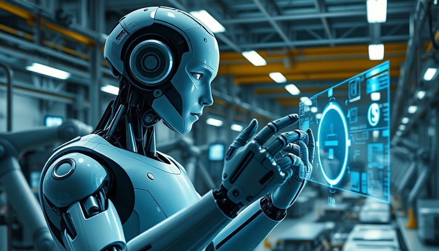 Metaforms AI Workflows: Humanoid robot managing factory tasks.
