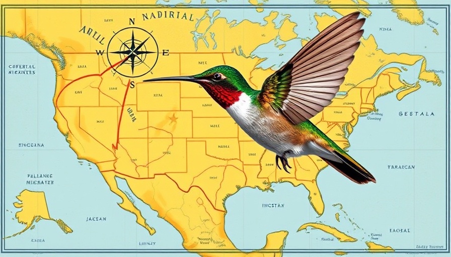 Illustrative map showing Fall Hummingbird Migration 2025 path.