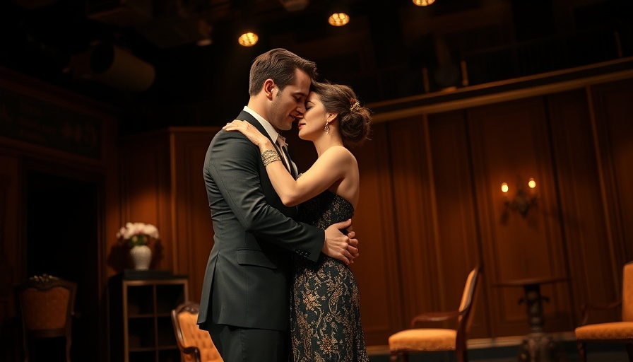 The Great Gatsby Broadway scene with a dramatic embrace.