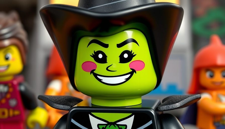 LEGO Minifigure styled 'Wicked' character, smiling brightly