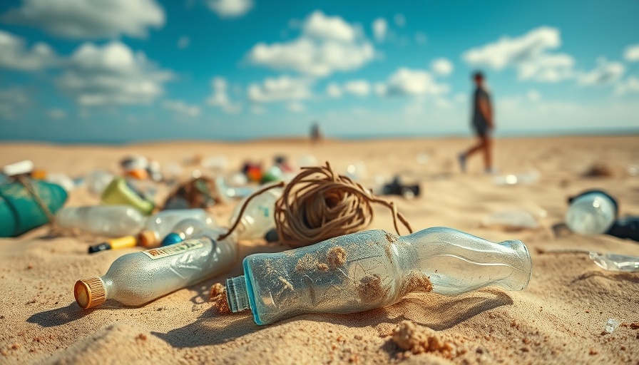Plastic Pollution in Central America: Close-up of beach litter and passerby.