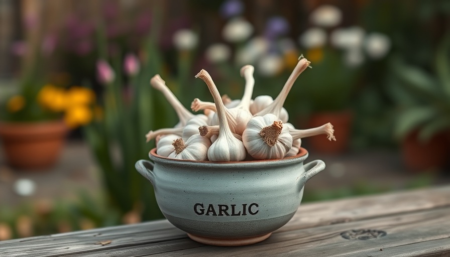 Ceramic pot with garlic bulbs outdoors; garlic health benefits.