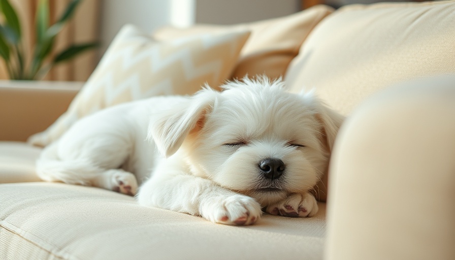 Cozy small dog on beige couch with '200 Boy Dog Names' text.