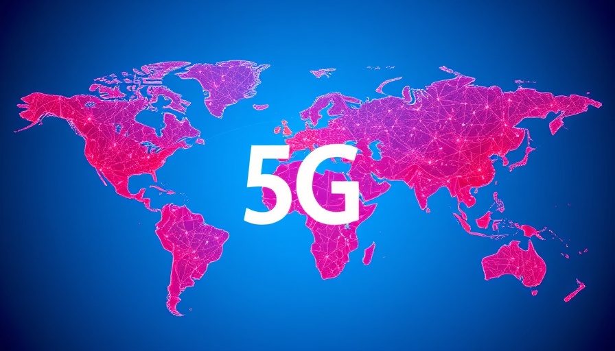 5G global network representation with red map and node connections.