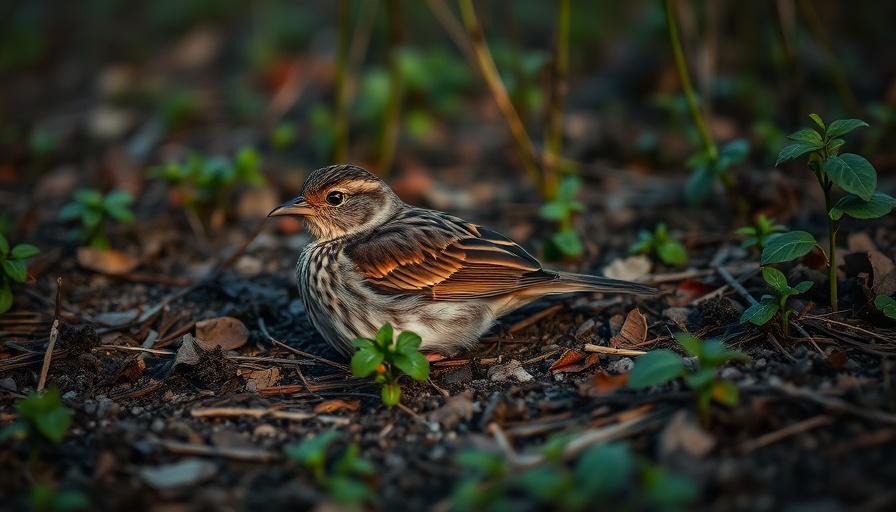 Camouflaged bird resting peacefully on forest floor