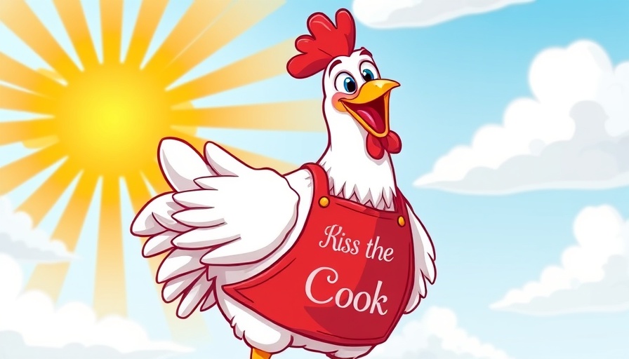 Cheerful cartoon chicken advocating poultry benefits, return of experienced members in poultry communities.
