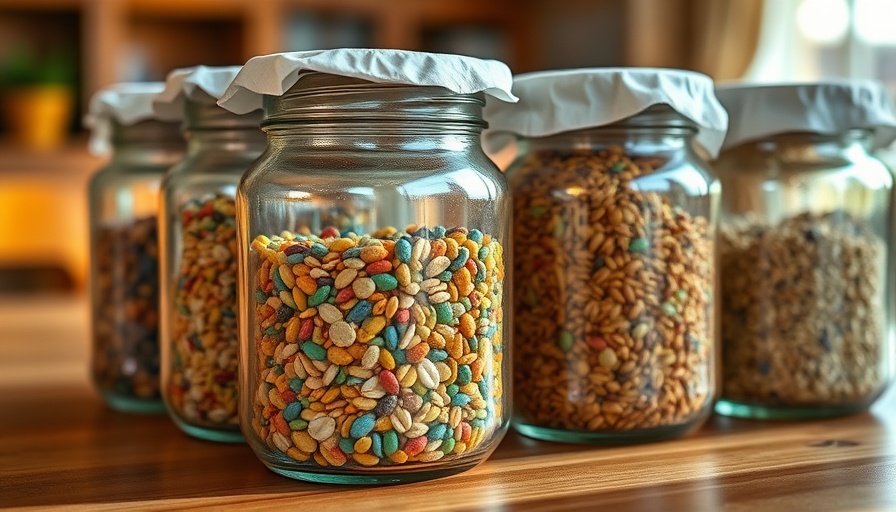 Seed-saving technique using jars and papers in an outdoor garden.