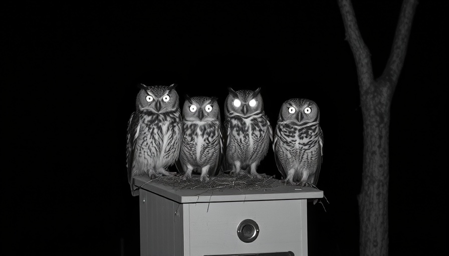 Using trail cameras for nest monitoring, night-shot of owls on a box.