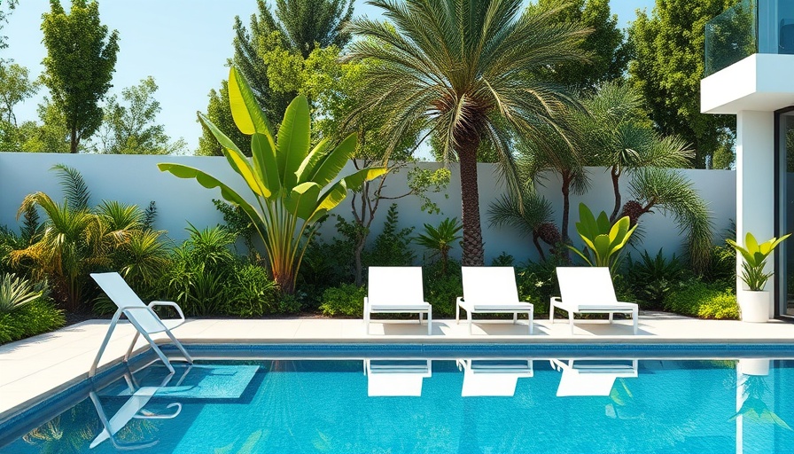Creating a relaxing poolside space with modern loungers and greenery.