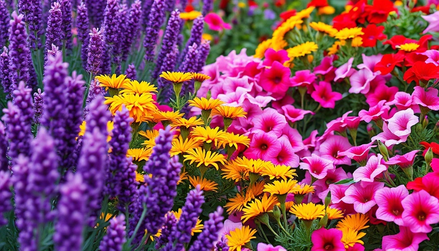 Vibrant lush garden with colorful blooms showcasing dopamine gardening benefits.
